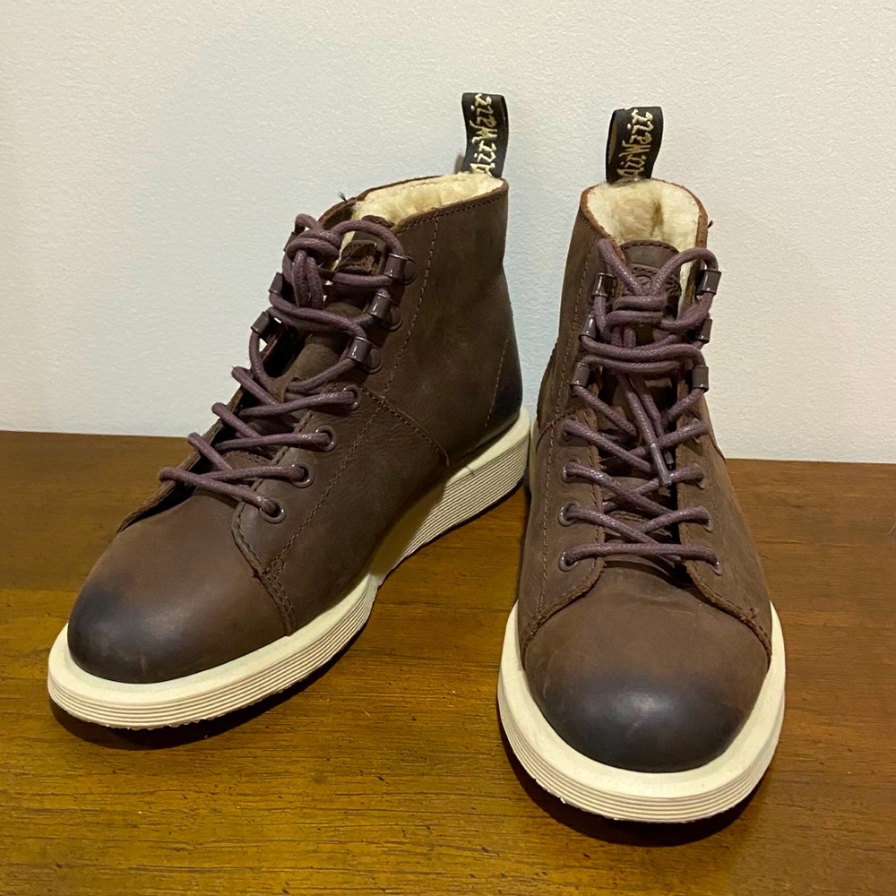 Dr. Martens brown leather faux fur boot